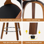Bar Stools Thick Padded Barstools Wooden Kitchen Chair (Set of 2)