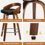 Bar Stools Thick Padded Barstools Wooden Kitchen Chair (Set of 2)