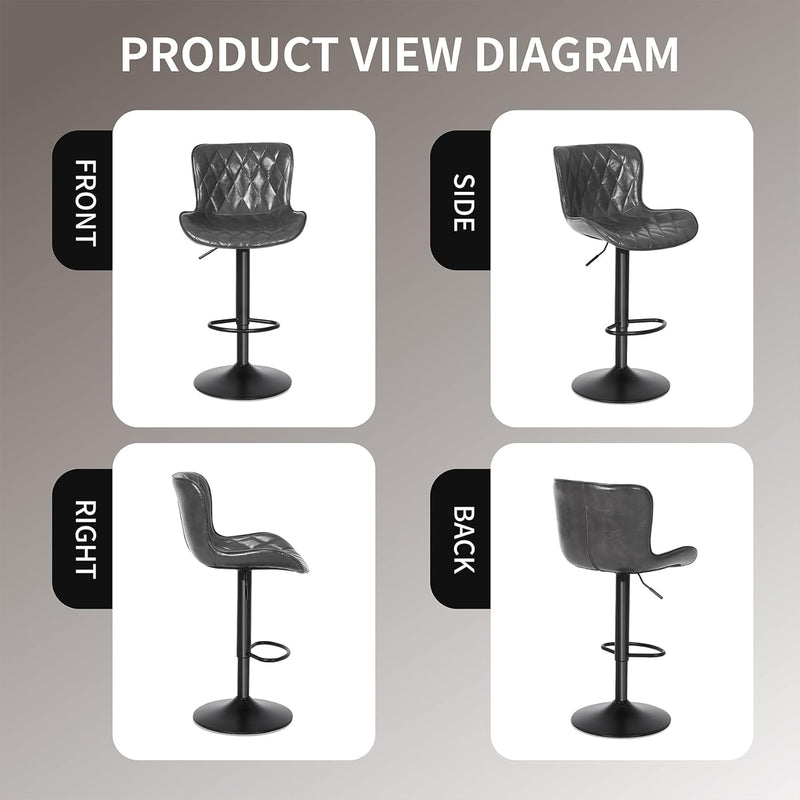 Bar Stools Waterproof Leather Height Adjustable Swivel Stool (Set of 3)