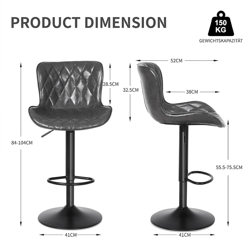 Bar Stools Waterproof Leather Height Adjustable Swivel Stool (Set of 3)
