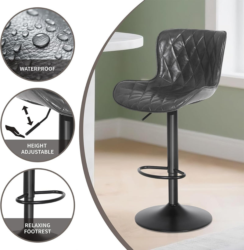 Bar Stools Waterproof Leather Height Adjustable Swivel Stool (Set of 3)