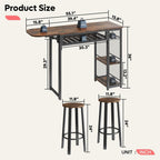 Bar Table and Chair Set Expandable Dining