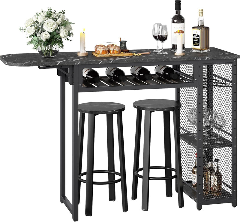 Bar Table and Chair Set Expandable Dining