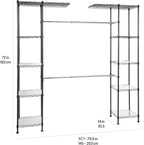 Expandable Wardrobe and Closet Organiser Rail with 10