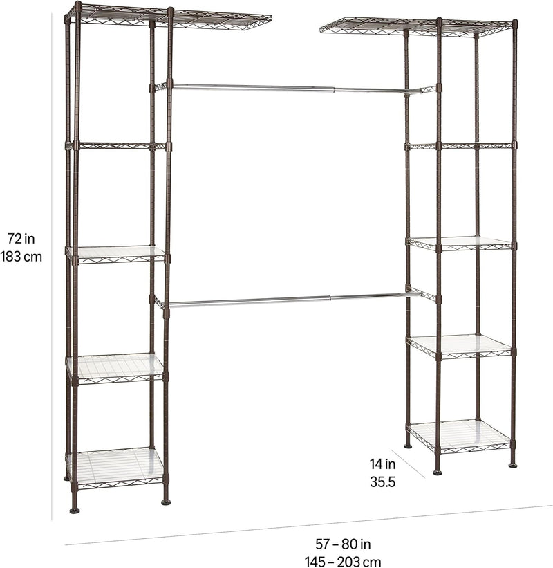 Expandable Wardrobe and Closet Organiser Rail with 10