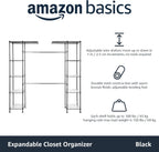 Expandable Wardrobe and Closet Organiser Rail with 10