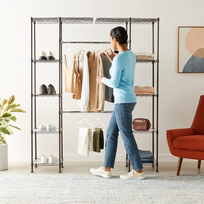 Expandable Wardrobe and Closet Organiser Rail with 10