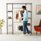 Expandable Wardrobe and Closet Organiser Rail with 10
