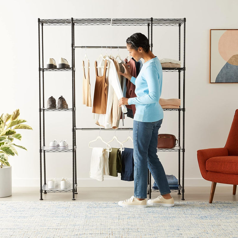 Expandable Wardrobe and Closet Organiser Rail with 10