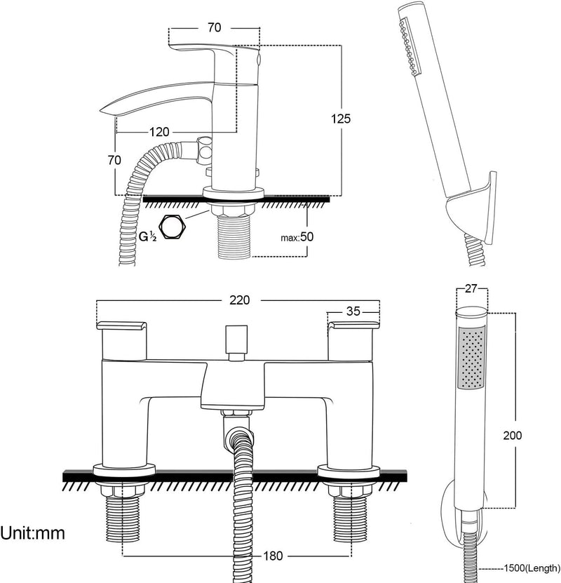 Basin and Bath Mixer Taps with Shower Attachment