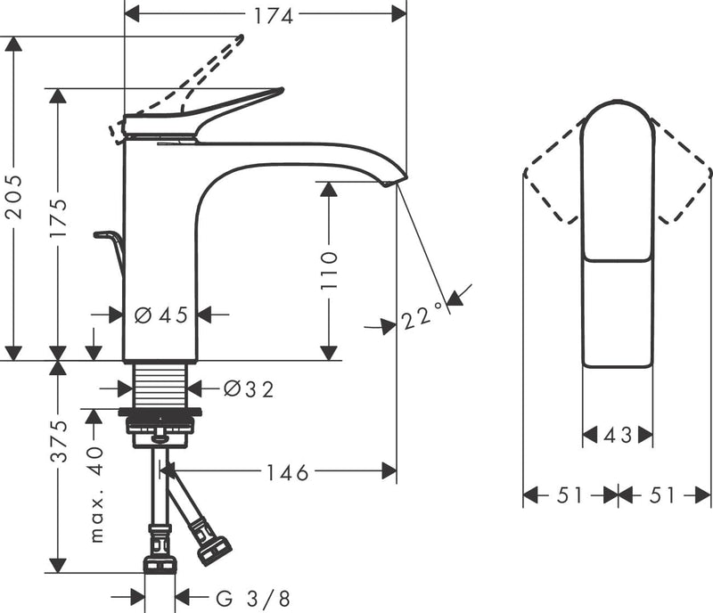 Basin Mixer Tap 110 Without Waste Set Chrome