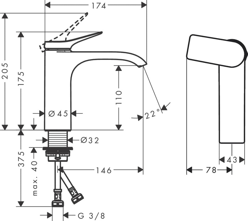 Basin Mixer Tap 110 Without Waste Set Chrome