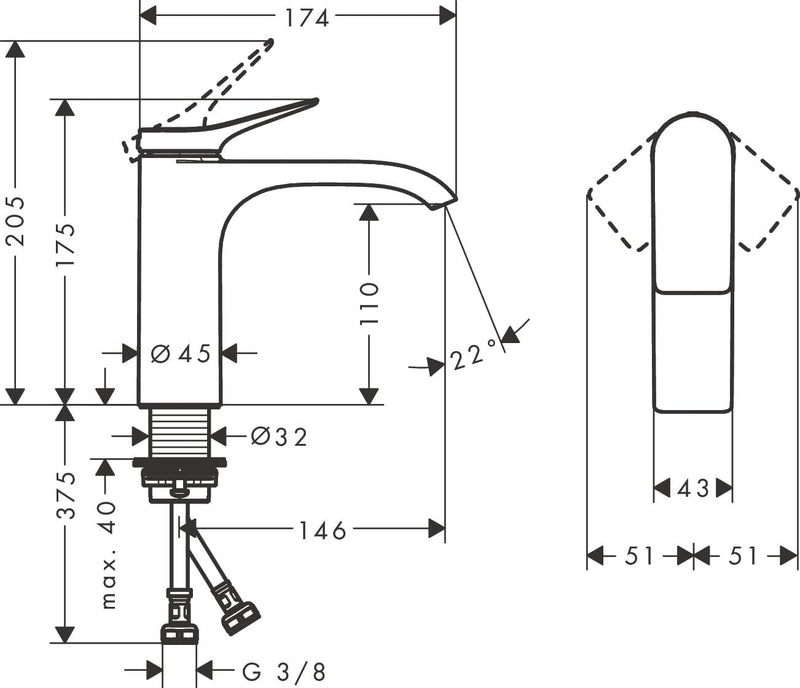 Basin Mixer Tap 110 Without Waste Set Chrome
