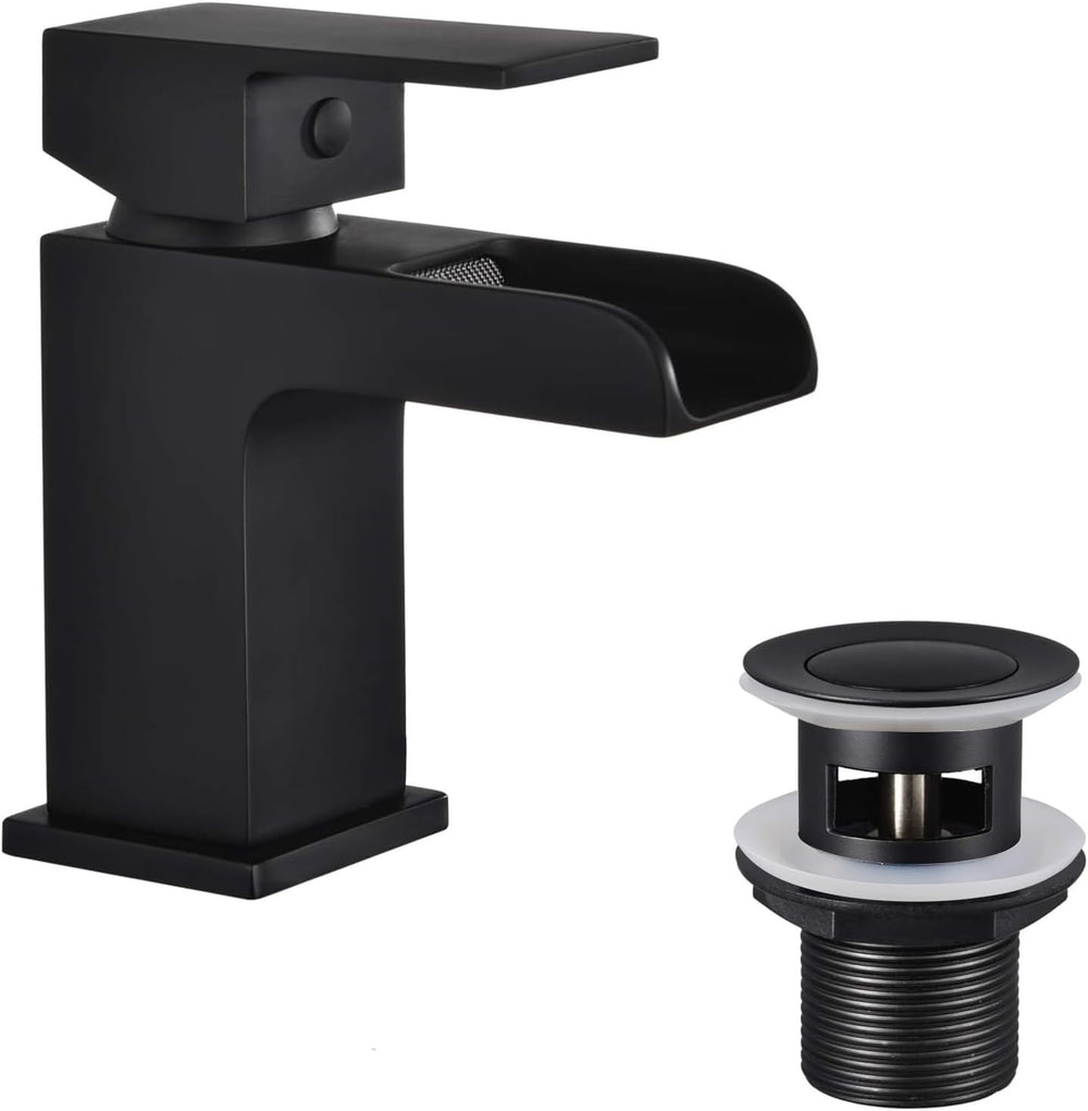 Basin Mixer Taps Square with Slotted Pop-Up Waste