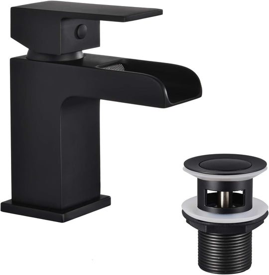 Basin Mixer Taps Square with Slotted Pop-Up Waste