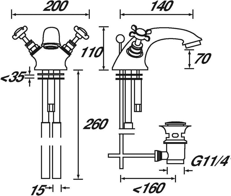 Basin Pillar Taps with Crosshead Handles Single Flow