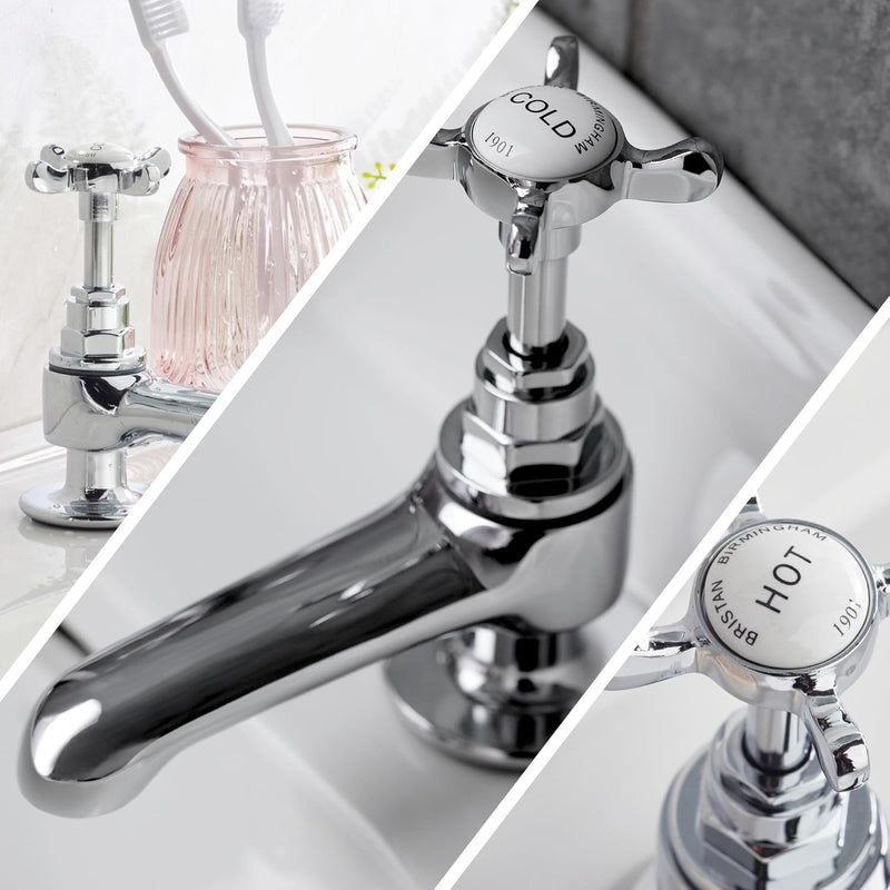Basin Pillar Taps with Crosshead Handles Single Flow
