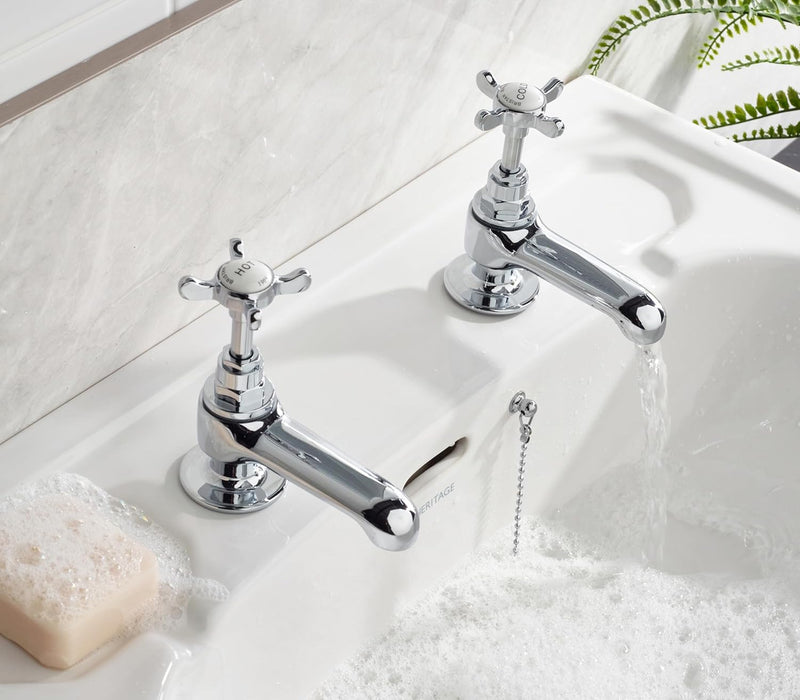 Basin Pillar Taps with Crosshead Handles Single Flow