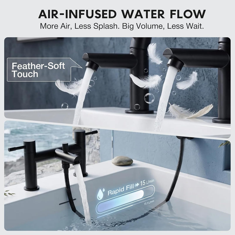 Basin Taps Pair and Bath Filler Tap