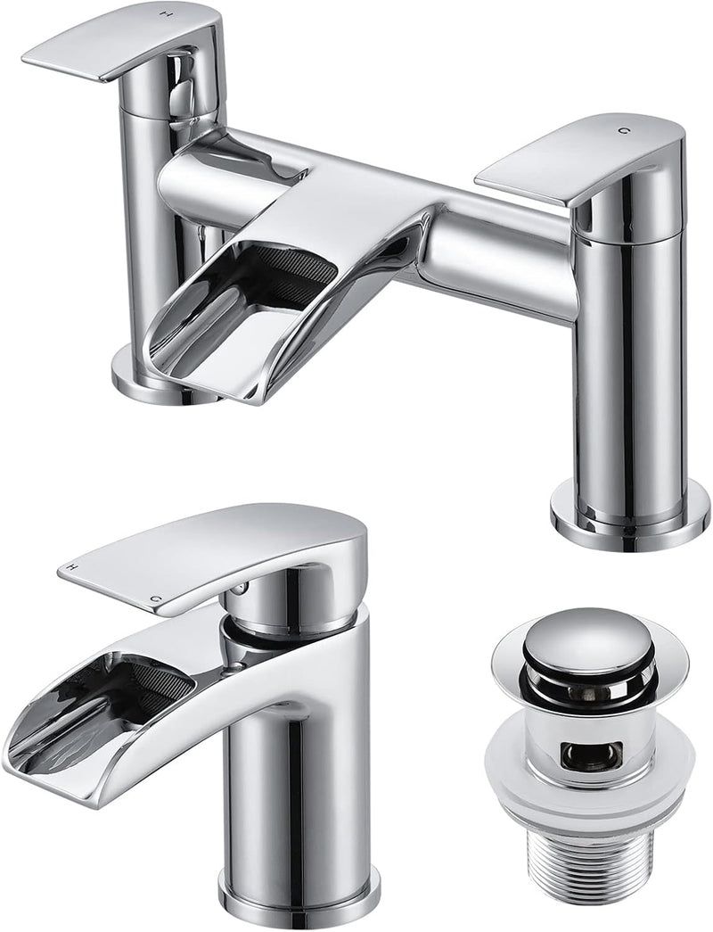 Basin Taps with Waste and Waterfall Bath Mixer