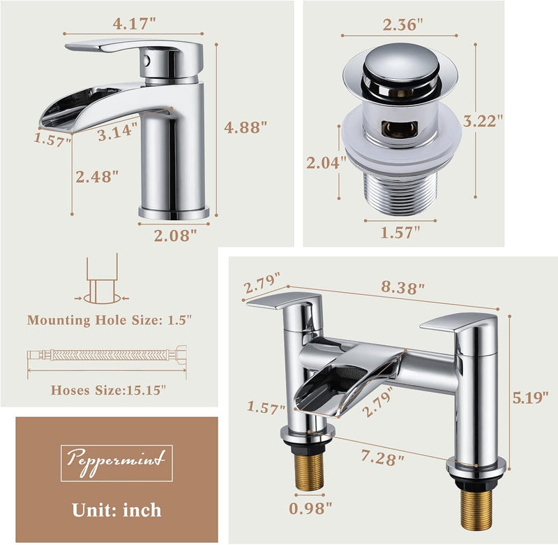 Basin Taps with Waste and Waterfall Bath Mixer