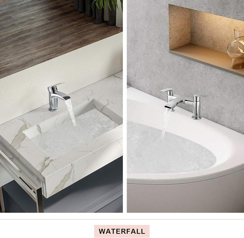 Bath Tap and Basin Mixer Set with Slotted