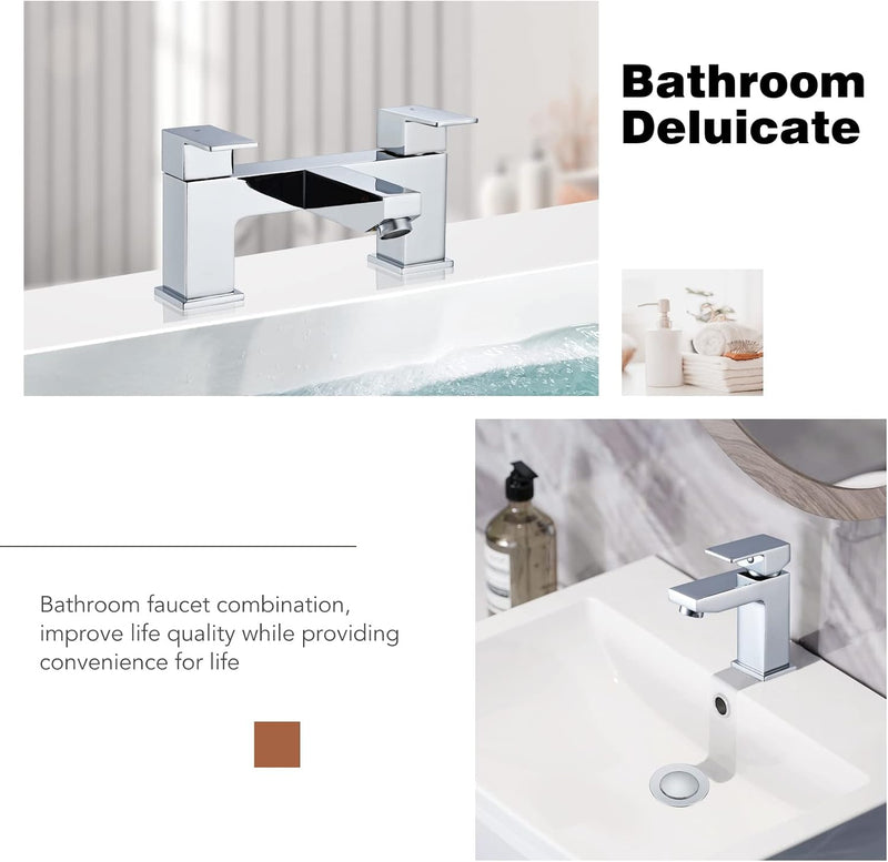 Bath Tap and Basin Taps with Waste Set