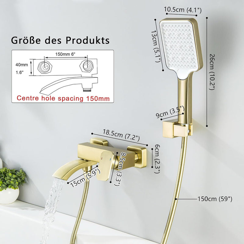 Bath Taps with Shower Brushed Waterfall Bathroom Bathtub