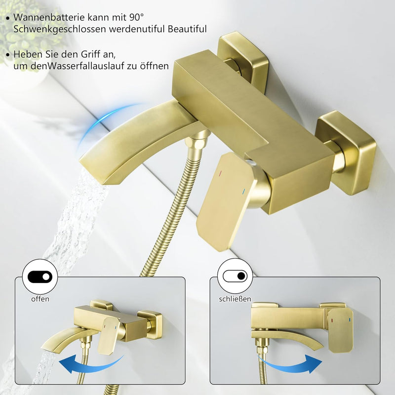 Bath Taps with Shower Brushed Waterfall Bathroom Bathtub