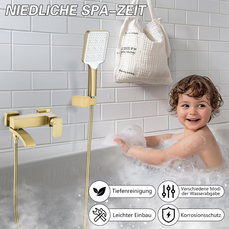 Bath Taps with Shower Brushed Waterfall Bathroom Bathtub