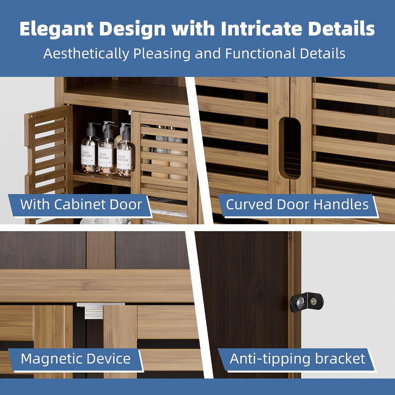 Bathroom Cabinet Bamboo Side Storage Organiser with 2