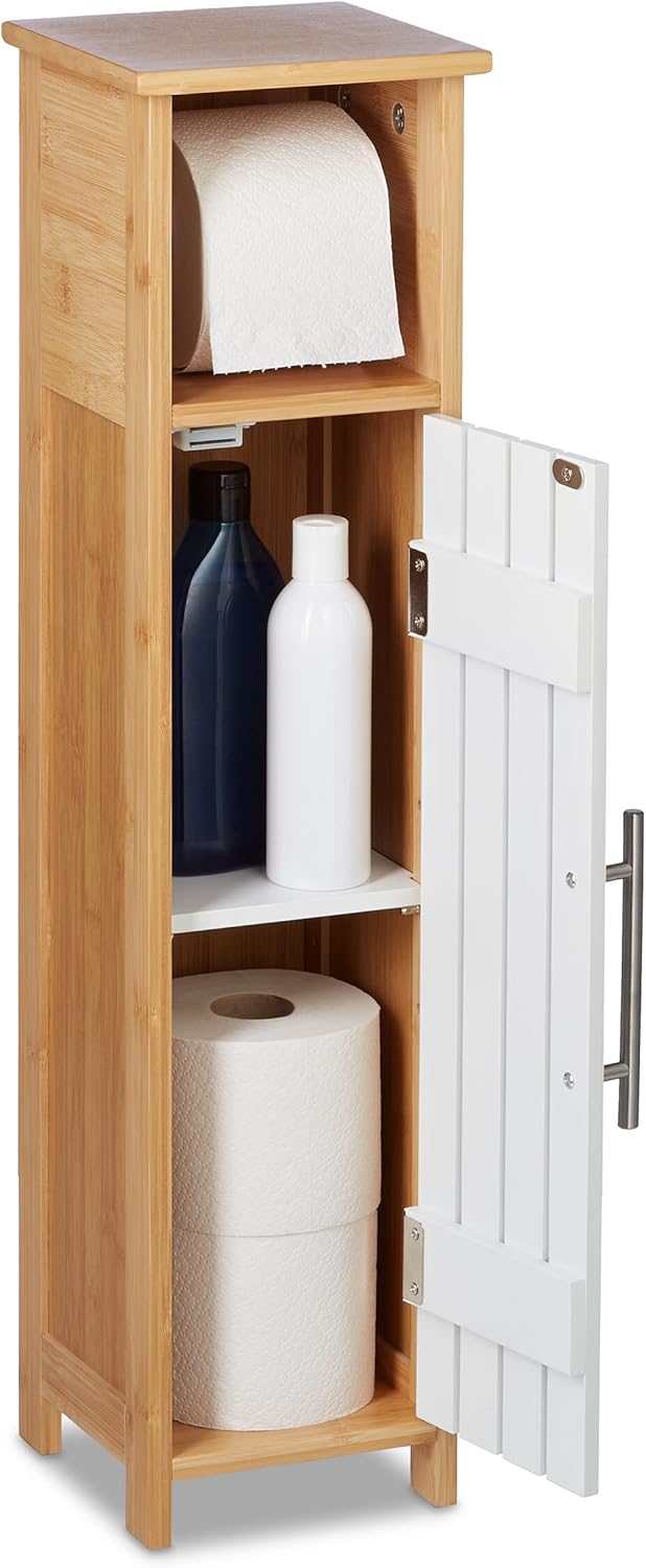 Bathroom Cabinet Toilet Roll Holder Free-Standing Wooden Storage