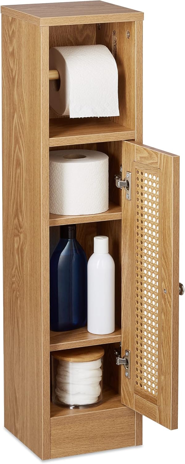 Bathroom Cabinet Toilet Roll Holder Free-Standing Wooden Storage
