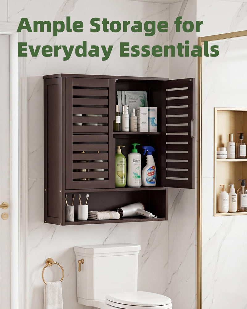 Bathroom Cabinet Wall Mounted Bamboo Over-The-Toilet Storage