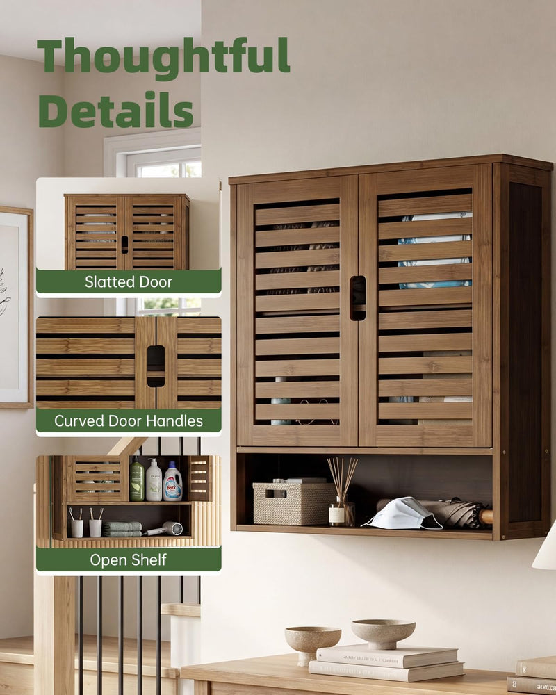 Bathroom Cabinet Wall Mounted Bamboo Over-The-Toilet Storage
