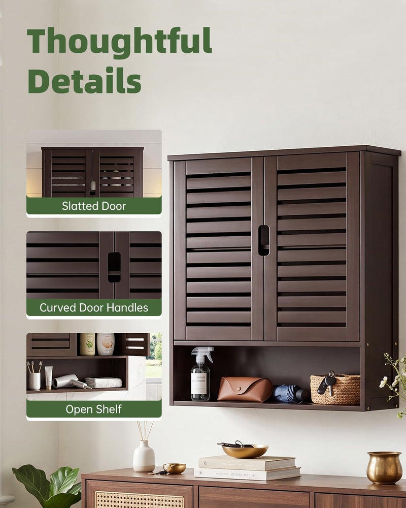 Bathroom Cabinet Wall Mounted Bamboo Over-The-Toilet Storage