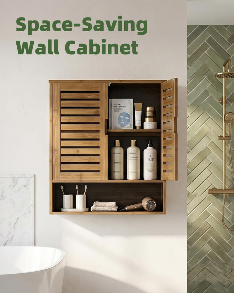 Bathroom Cabinet Wall Mounted Bamboo Over-The-Toilet Storage