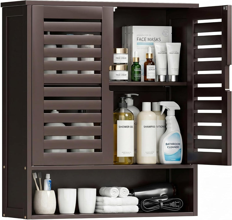 Bathroom Cabinet Wall Mounted Bamboo Over-The-Toilet Storage