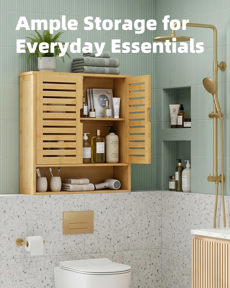 Bathroom Cabinet Wall Mounted Bamboo Over-The-Toilet Storage
