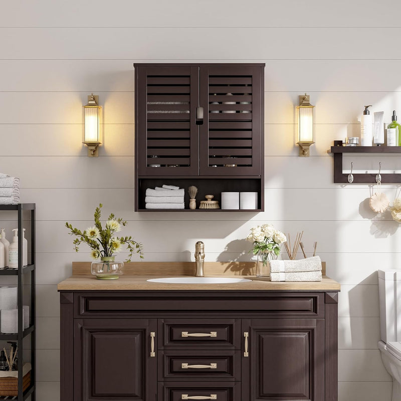 Bathroom Cabinet Wall Mounted Bamboo Over-The-Toilet Storage
