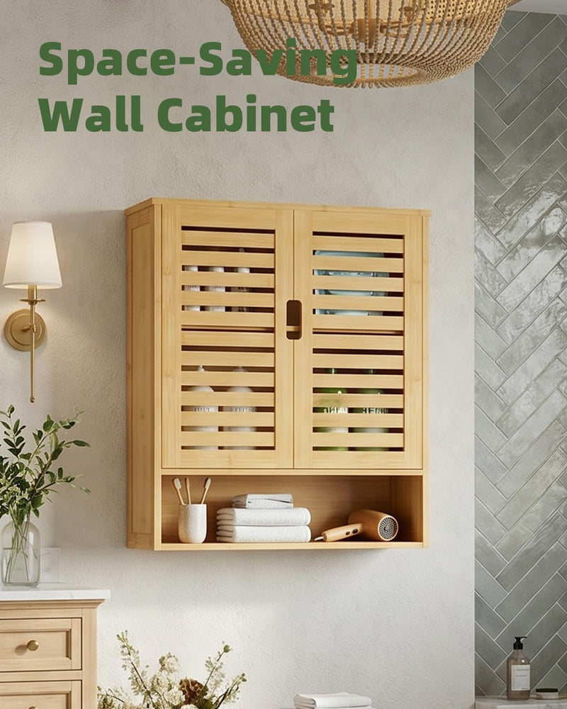 Bathroom Cabinet Wall Mounted Bamboo Over-The-Toilet Storage