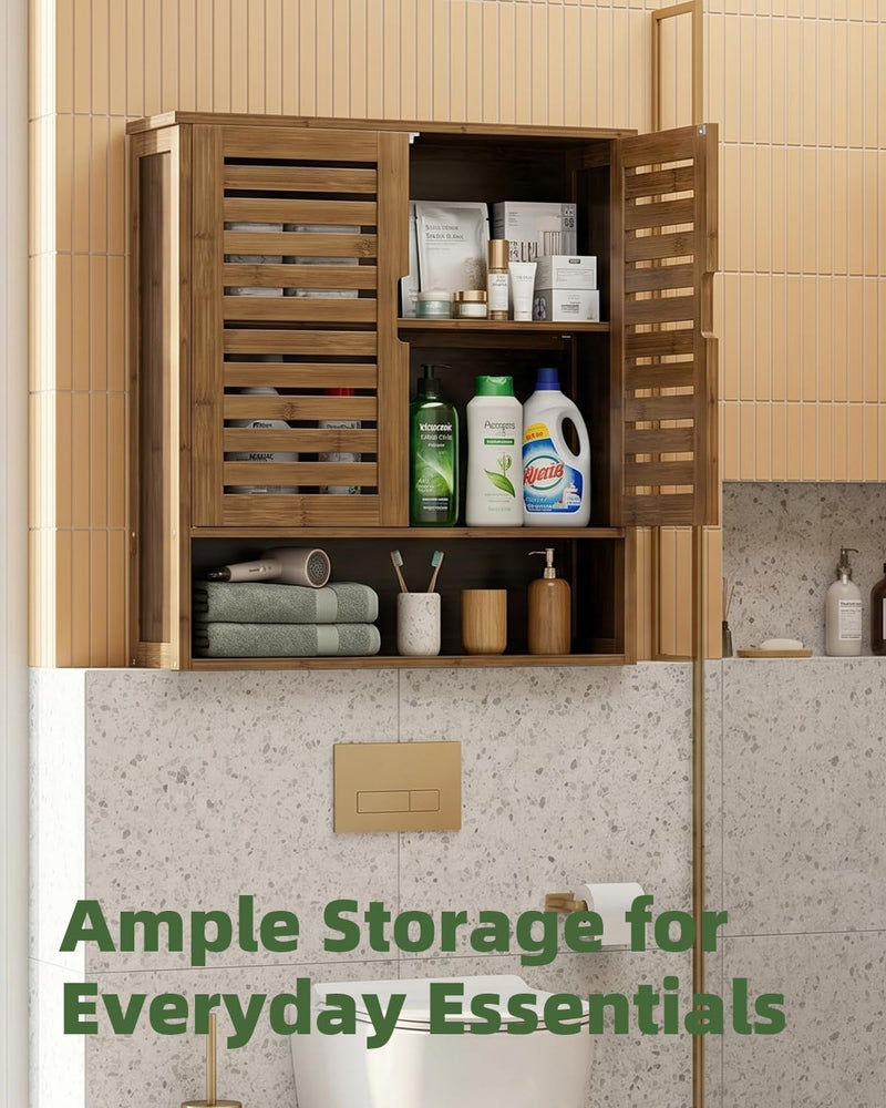 Bathroom Cabinet Wall Mounted Bamboo Over-The-Toilet Storage