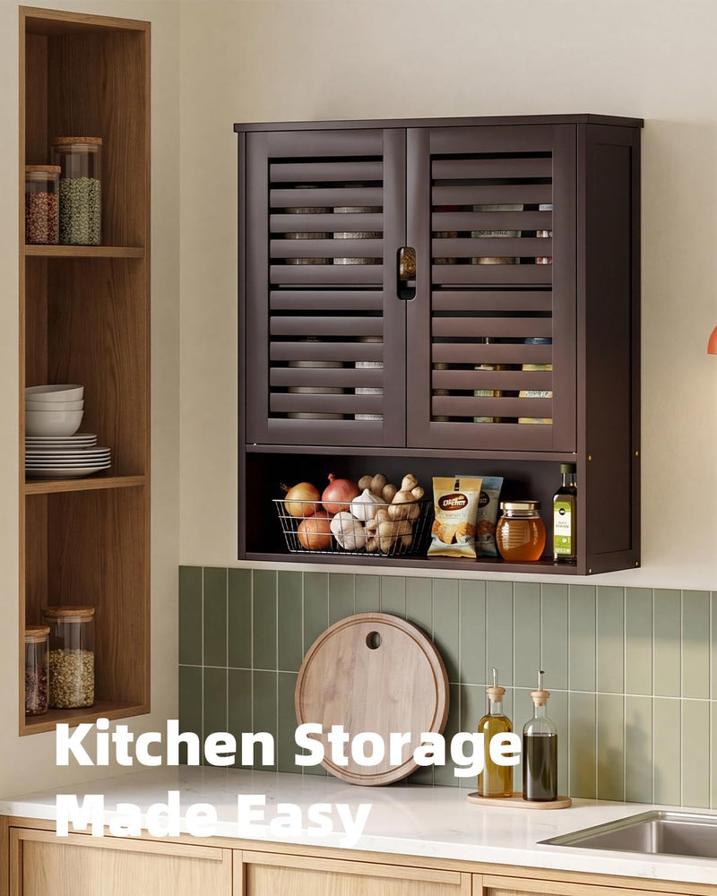 Bathroom Cabinet Wall Mounted Bamboo Over-The-Toilet Storage