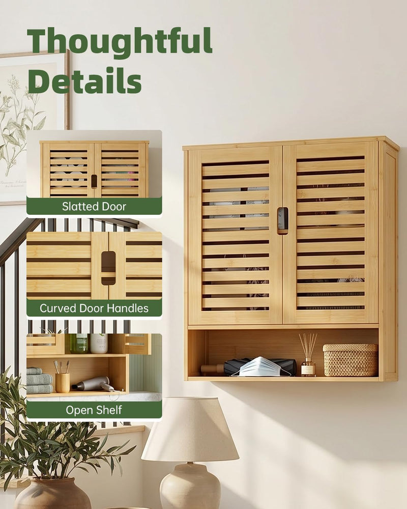 Bathroom Cabinet Wall Mounted Bamboo Over-The-Toilet Storage