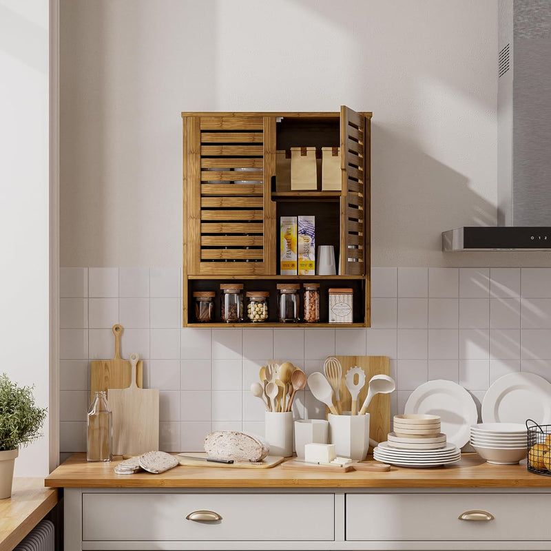 Bathroom Cabinet Wall Mounted Bamboo Over-The-Toilet Storage
