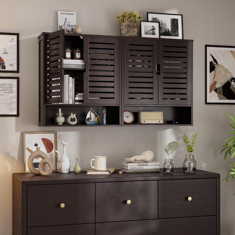 Bathroom Cabinet Wall Mounted Bamboo Over-The-Toilet Storage