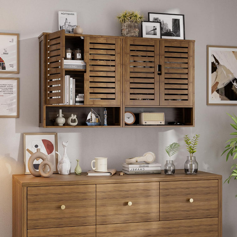 Bathroom Cabinet Wall Mounted Bamboo Over-The-Toilet Storage