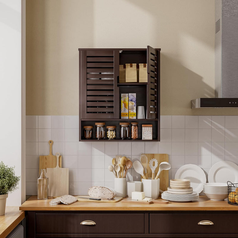 Bathroom Cabinet Wall Mounted Bamboo Over-The-Toilet Storage