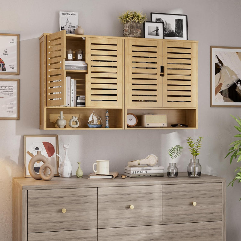 Bathroom Cabinet Wall Mounted Bamboo Over-The-Toilet Storage