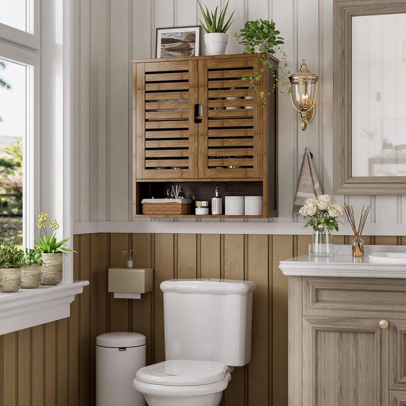 Bathroom Cabinet Wall Mounted Bamboo Over-The-Toilet Storage